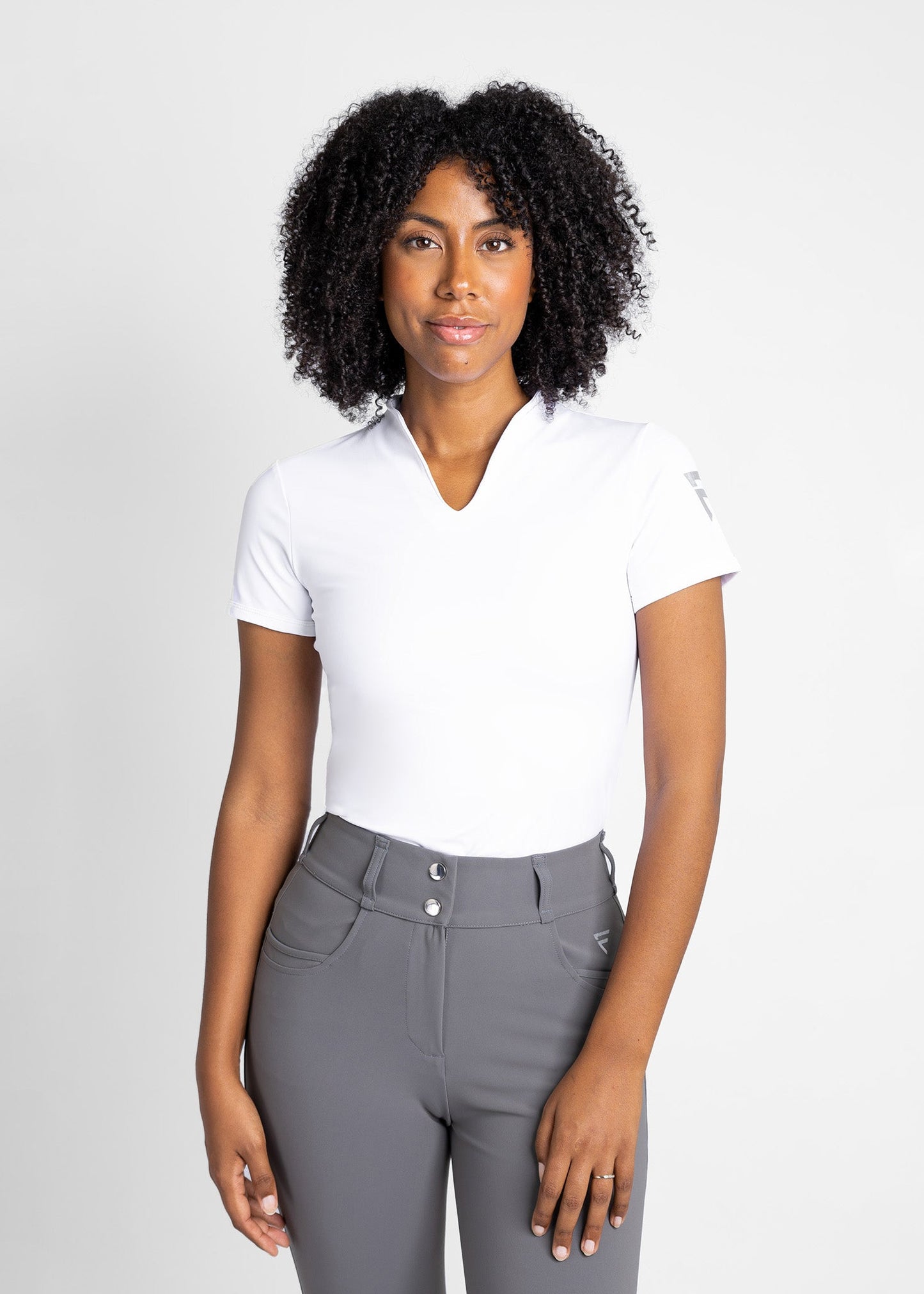 women modern collarless golf t-shirt (white)