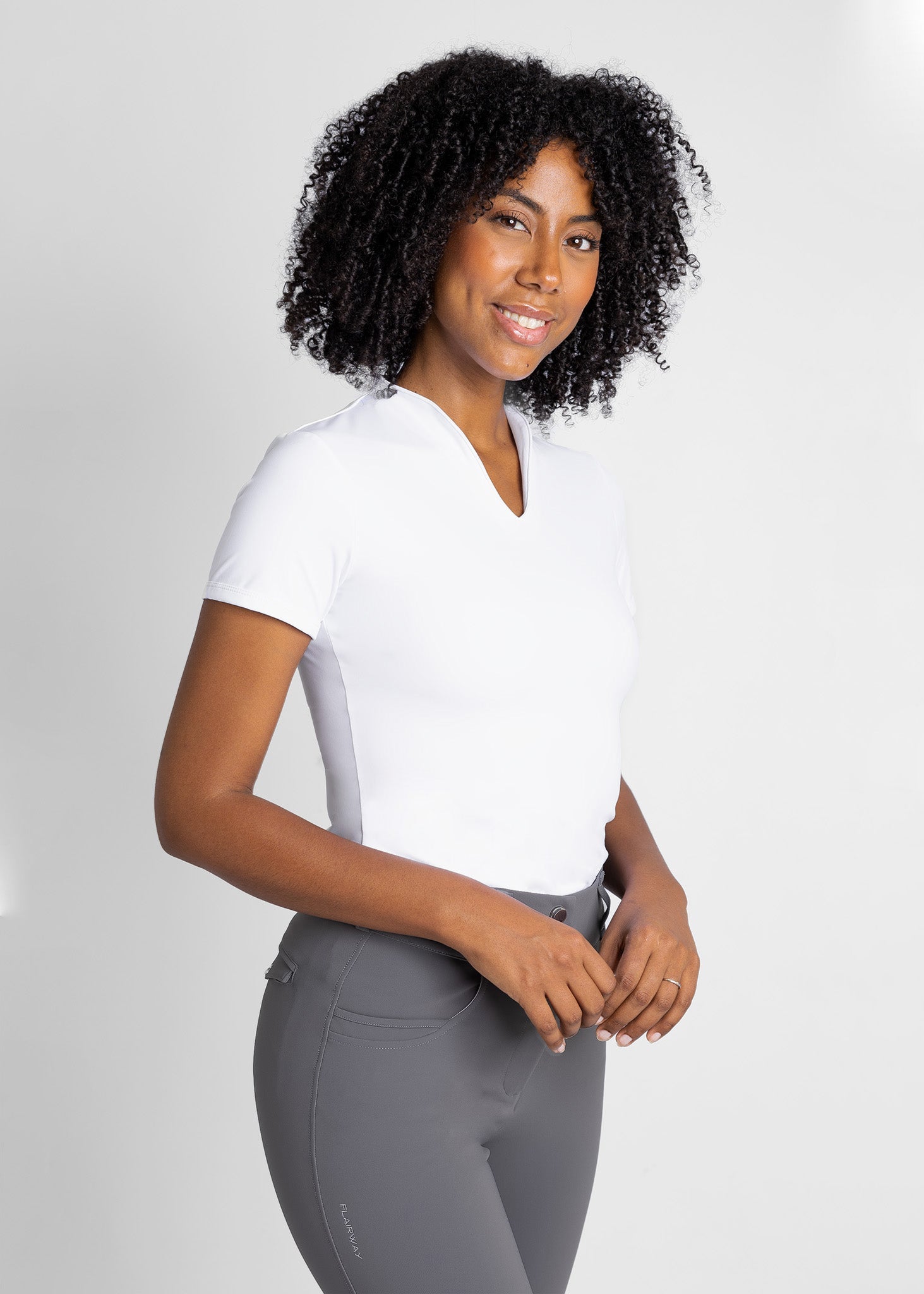 women modern collarless golf t-shirt (white)