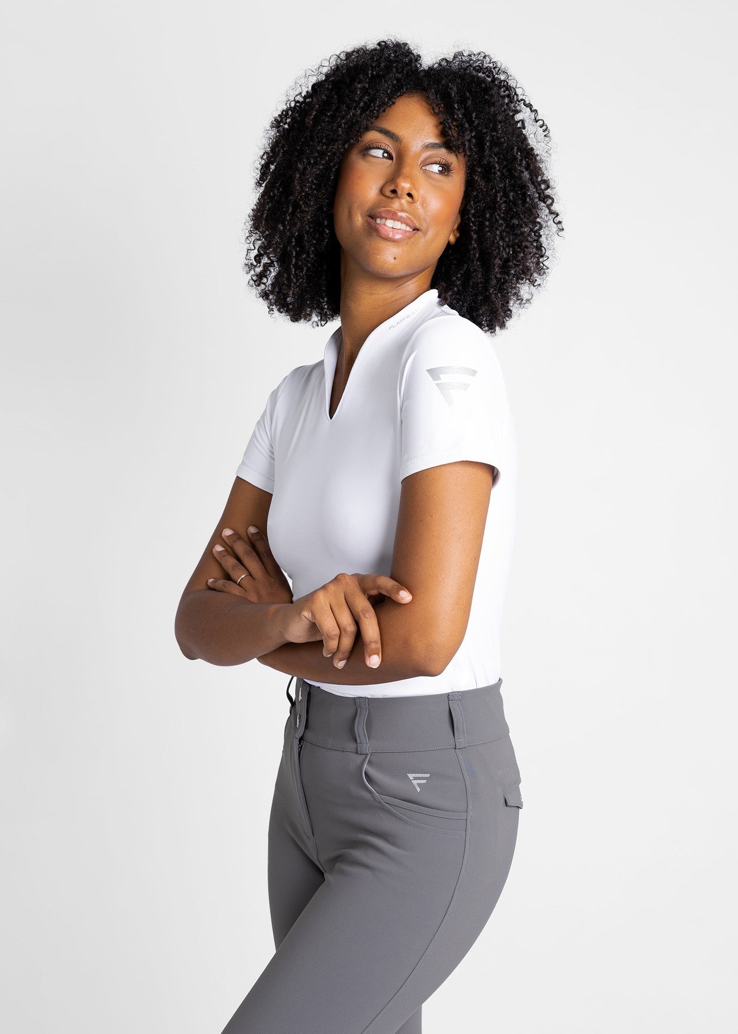 women modern collarless golf t-shirt (white)