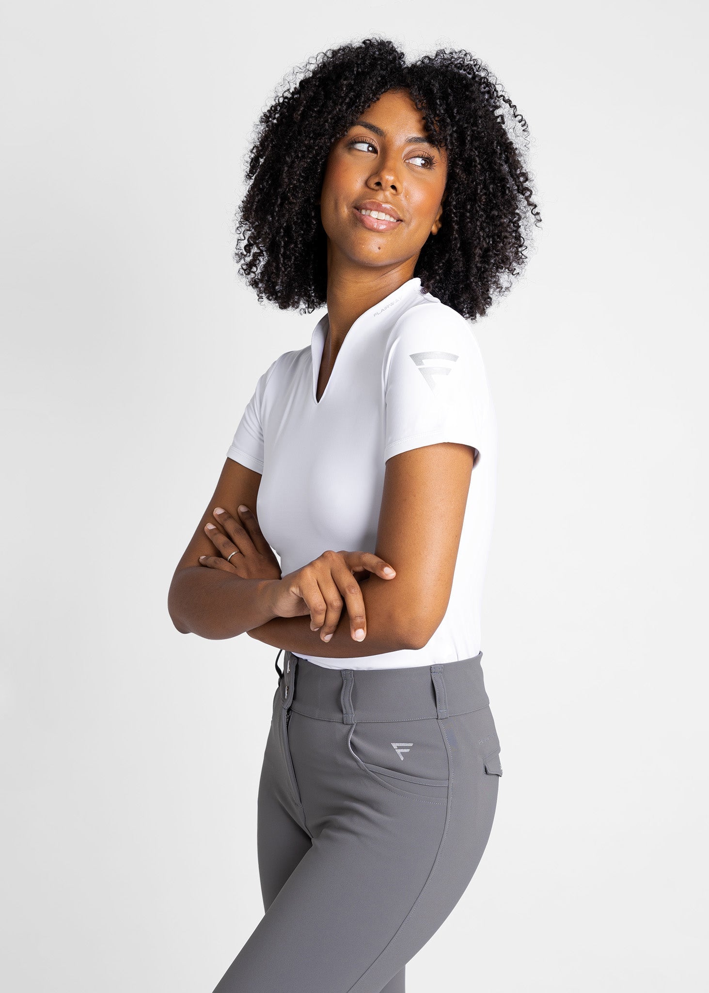 women modern collarless golf t-shirt (white)