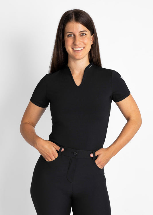 women modern collarless golf t-shirt (black)