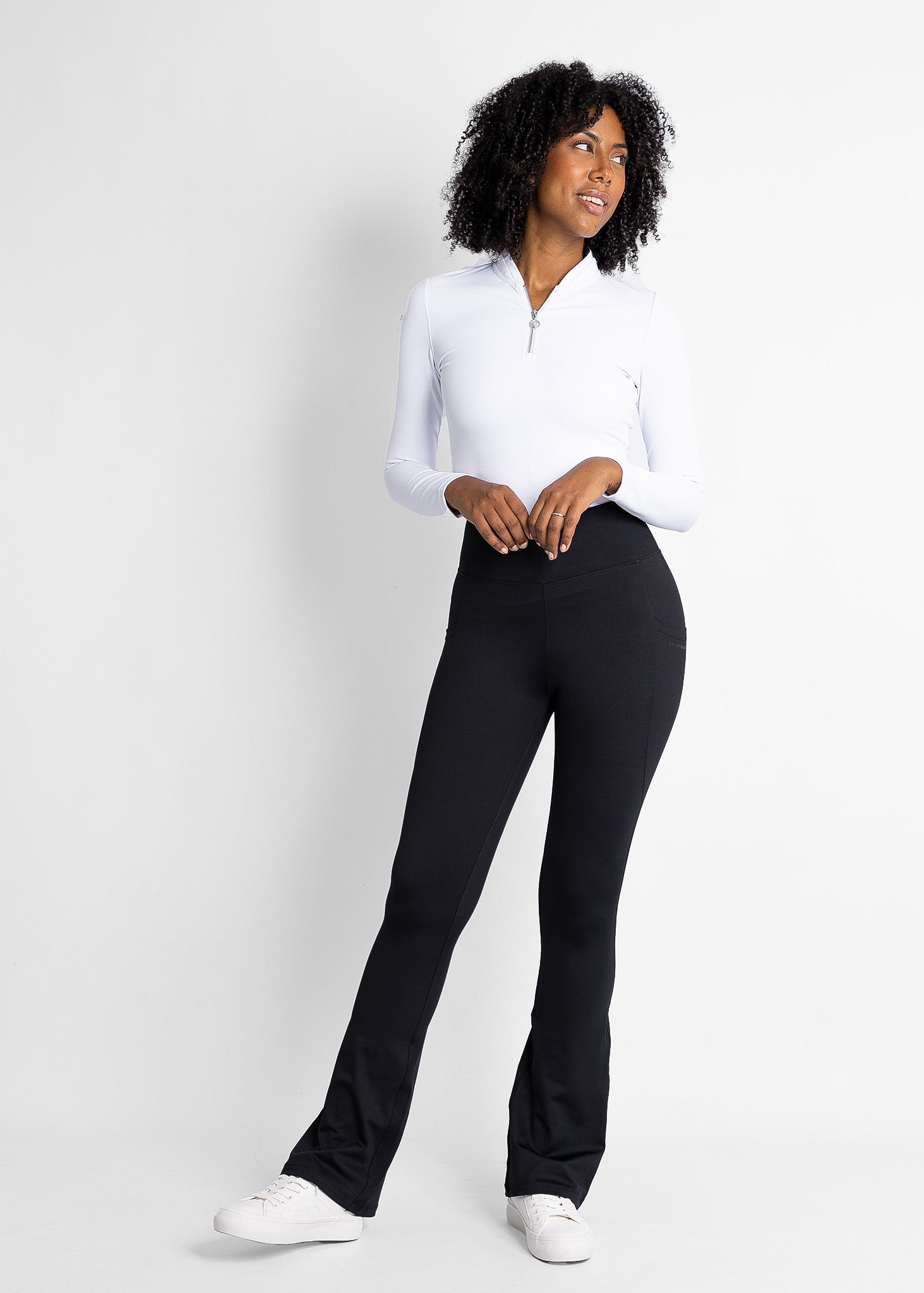 Modern base layer for women (colour: white) featured with flared leggings ( colour:black)