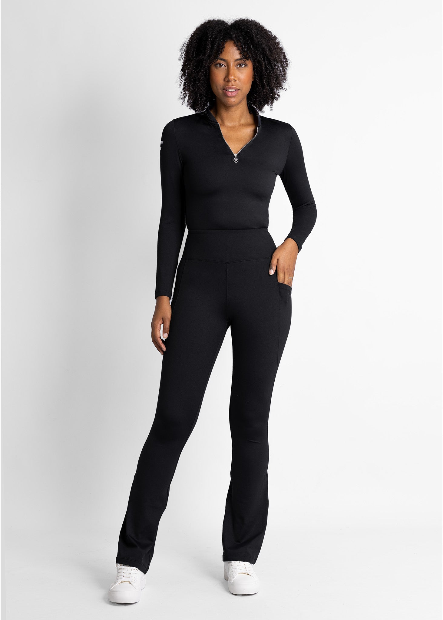 Modern base layer for women (colour: black) paired with flared leggings ( colour:black)