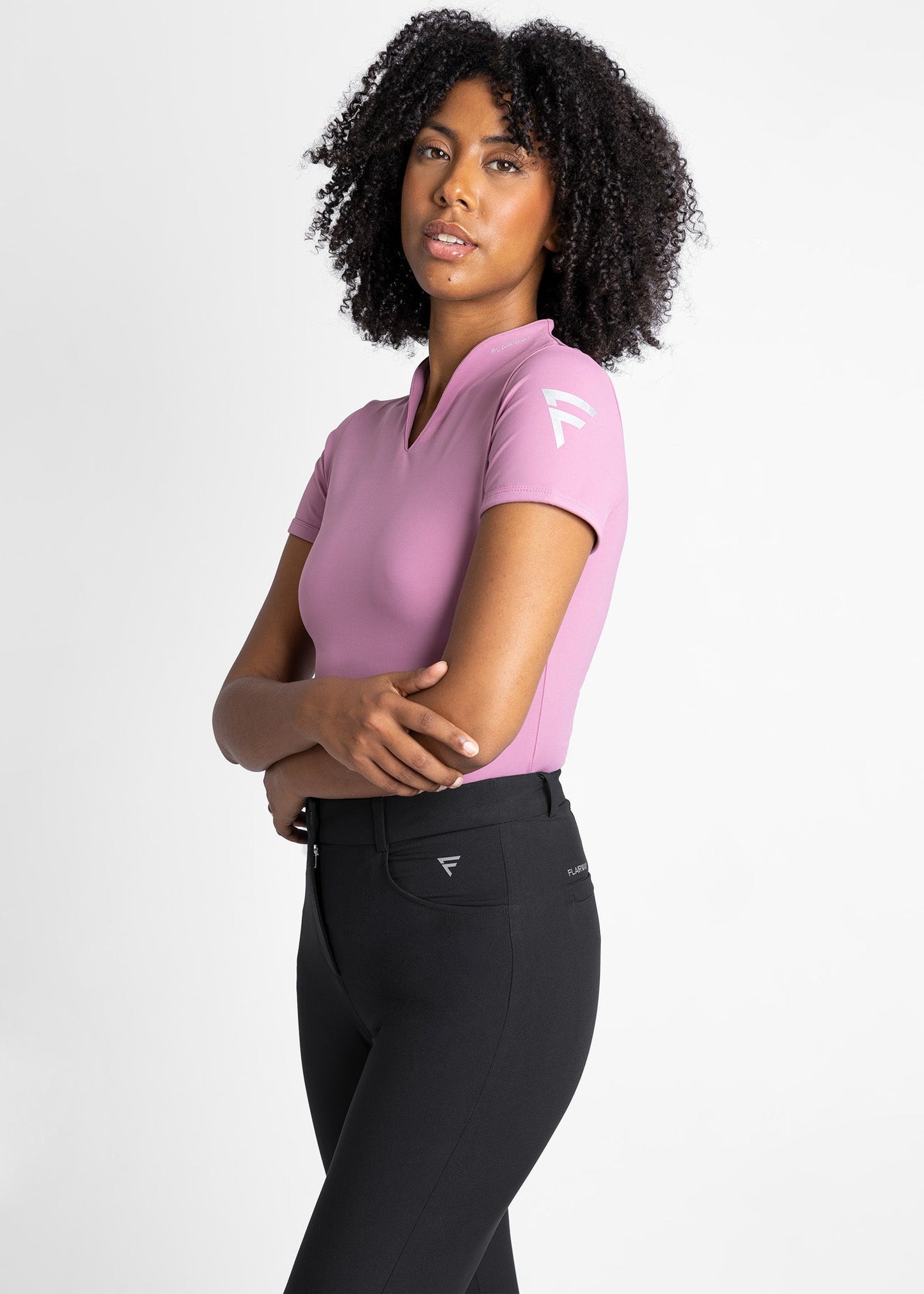 women modern collarless golf t-shirt (mauve)
