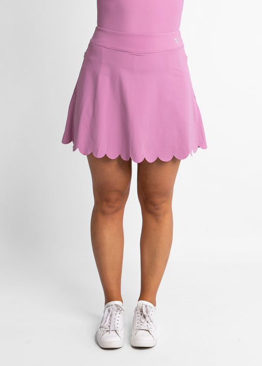 High-waisted golf skirt with scallop detail and inner skort (colour: mauve) 